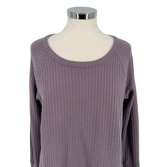 Chaser Waffleknit Long Sleeve Lavender Pullover Top With Button Cuff Size XL - Picture 2 of 11